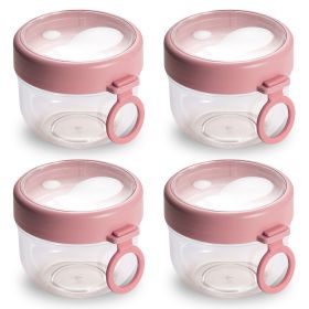 4Pcs Overnight Oats Containers with Lids and Folding Spoons 20OZ Portable Leak-proof Oats Jar For Milk Vegetable and Fruit Salad Yogurt Breakfast Cere (Option: Pink)