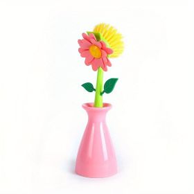 1pc; Cleaning Brush; Washing Pot Brush; MultiFunctional Cleaning Brush; Hand-held Cleaning Brush; Dish Washing Brush; Sink Stove Cleaning Brush; (Color: Pink)