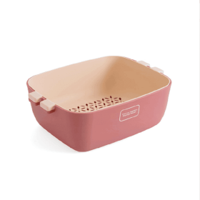 1pc 2 In 1 Multifunction Kitchen Colander; Strainer And Bowl Set; Double Layered Stackable Colander; Fruit And Vegetable Strainer; Drain Basin An (Color: Pink, size: large)